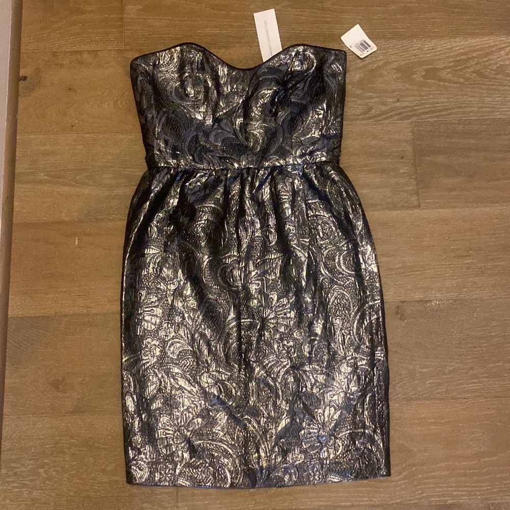 NWT French Connection Silver Black Textured Weave NYE Cocktail Occasion Dress 8